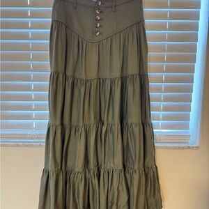 Anthropologie Olive Green Tiered Maxi Skirt